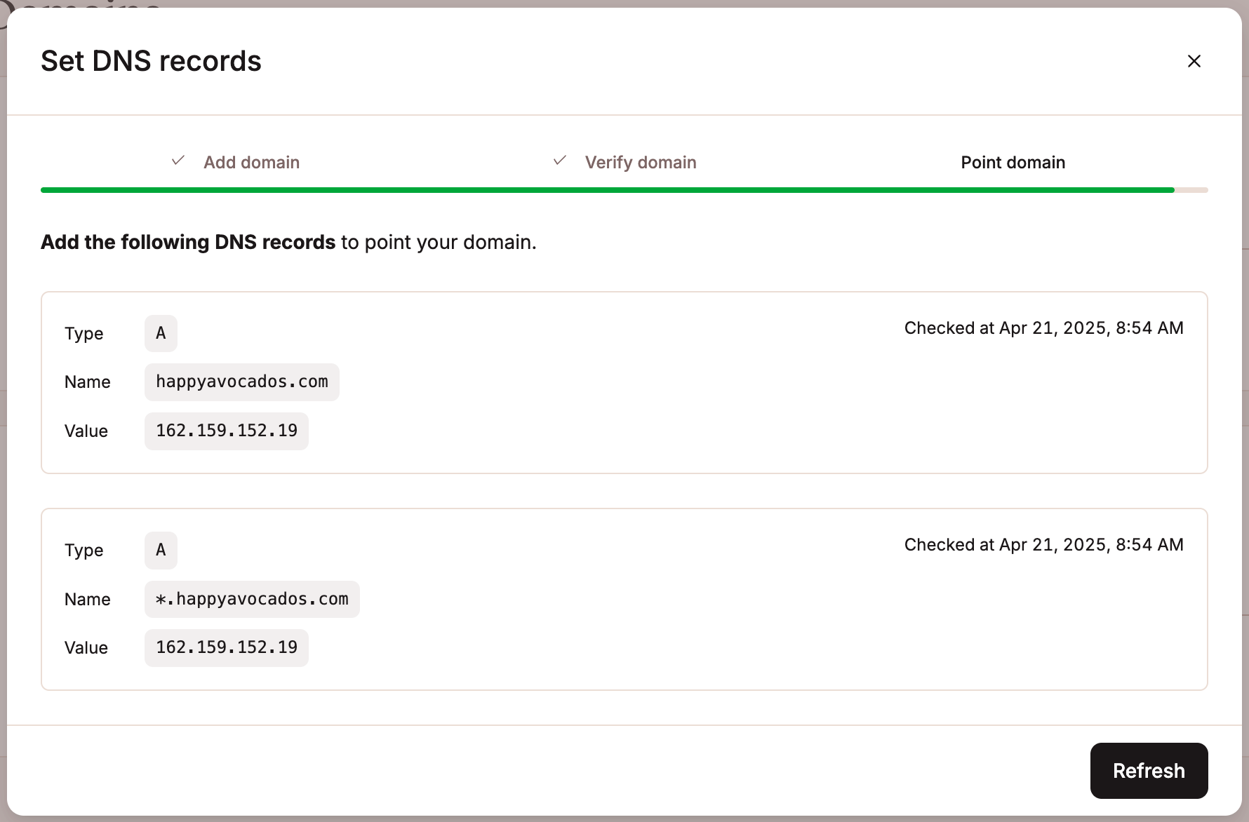 Point your site's domain.