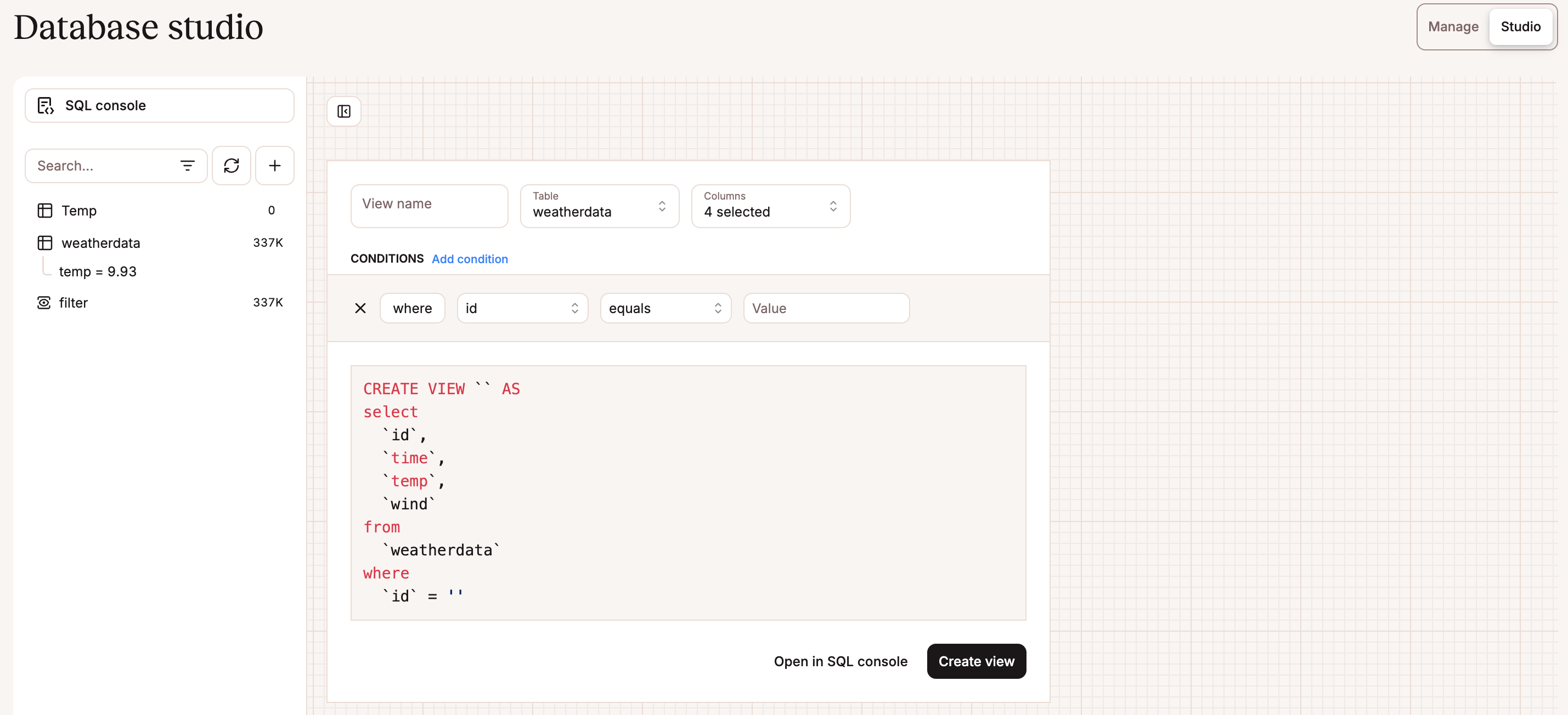Create a new view for your database.